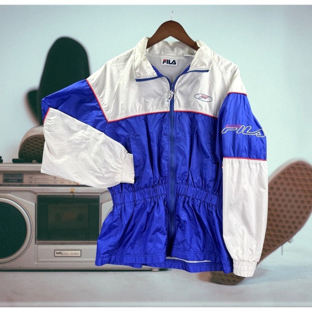 Fila Windbreaker Trench Jacket Womens Large Vintage Rare 80s Cinch Waist Hip-Hop